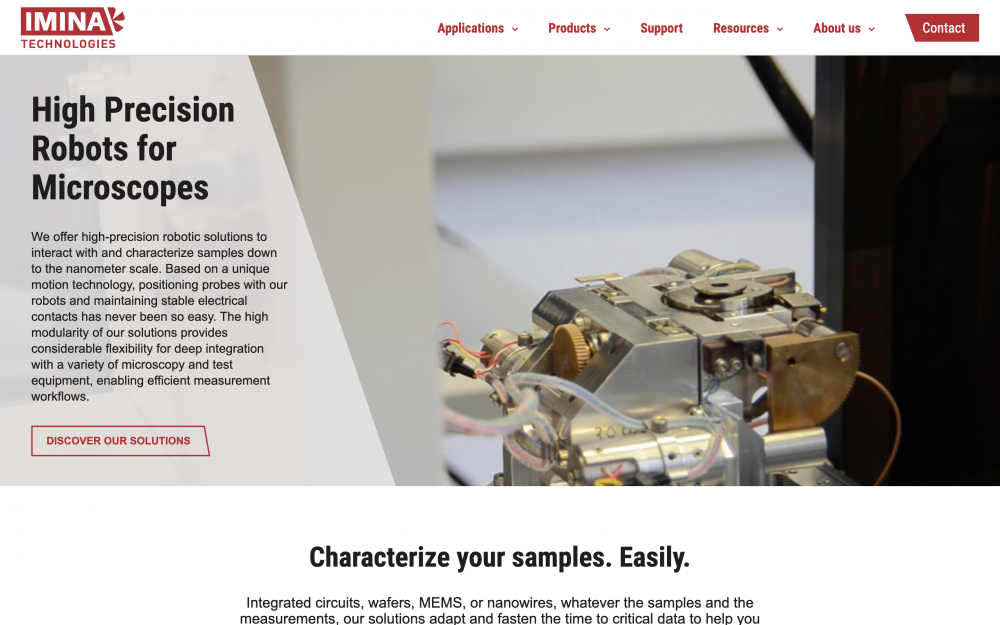 Homepage, introduction text and image of a precision robot